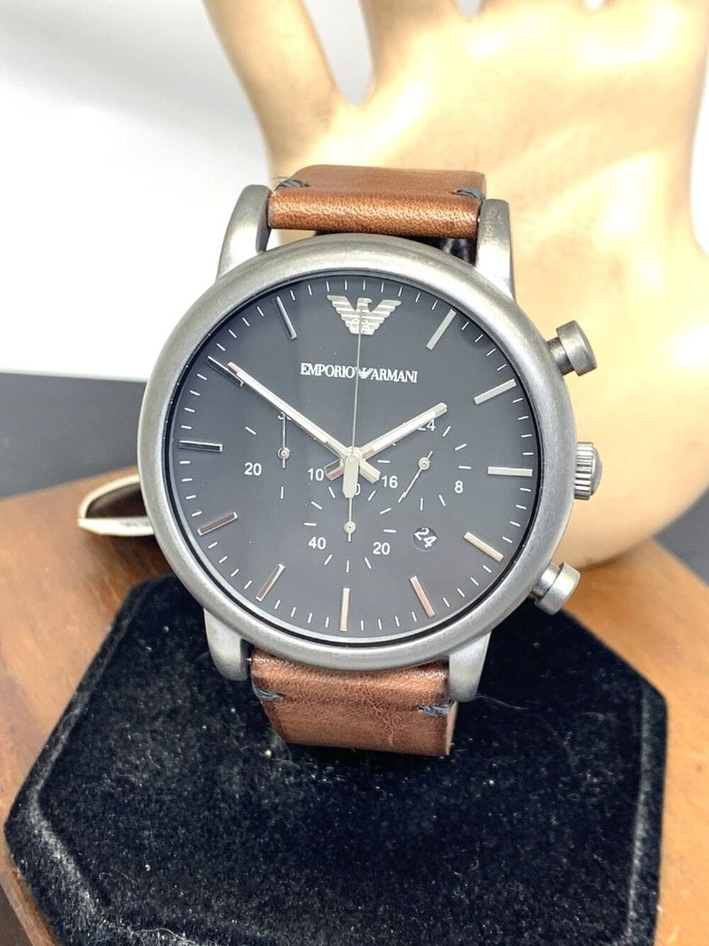 Emporio Armani Men's Watch AR1919 Quartz Chronograph Black Dial Leather Strap